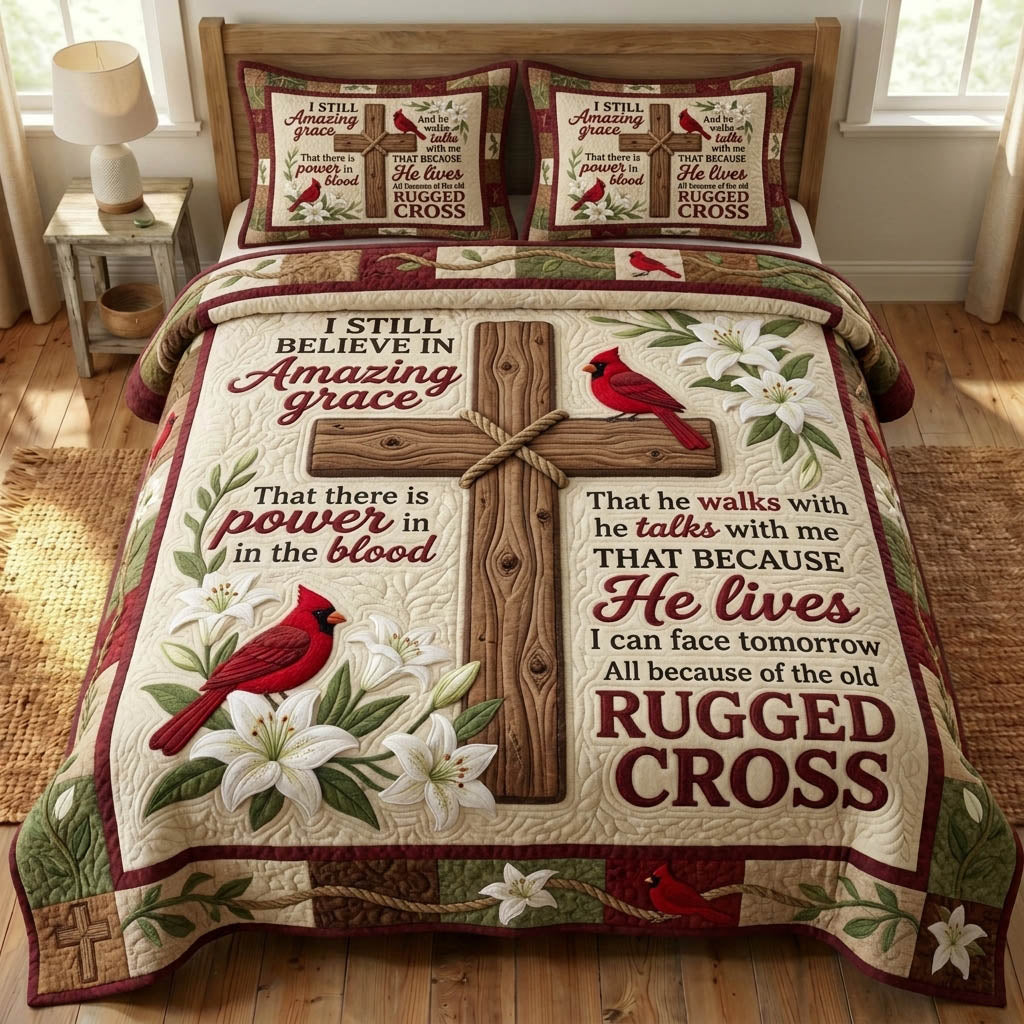 Cardinal Christian 3 Piece Quilted Bedding Set Gift For Bird Lovers