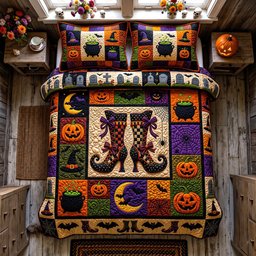 Wicked Magical Boots 3 Piece Quilted Bedding Set Gift For Gothic Decor Lovers