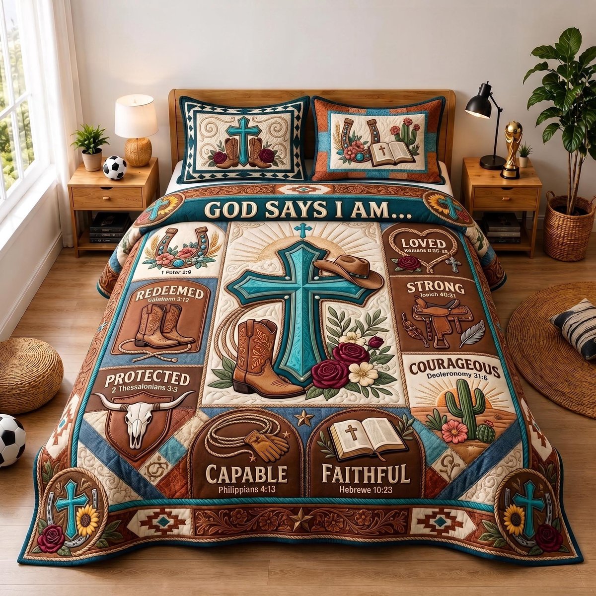 Faith Frontier Christian 3 Piece Quilted Bedding Set Gift For Christians
