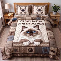 Ragdoll Mom Cat 3 Piece Quilted Bedding Set Gift For Cat Lovers