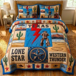 Texas Lone Star Western Thunder 3 Piece Quilted Bedding Set Gift For Western Lovers