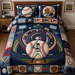 Baseball Universe Vortex 3 Piece Quilted Bedding Set Gift For Sports Fans