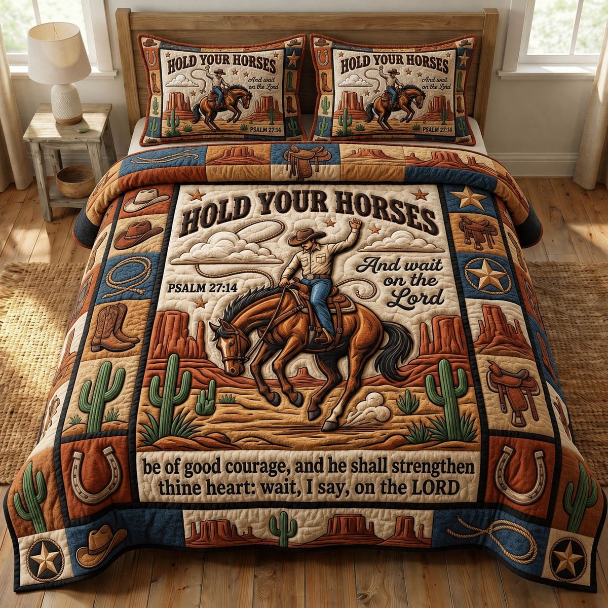 Prairie Horse 3 Piece Quilted Bedding Set Gift For Horse Lovers