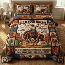 Prairie Horse 3 Piece Quilted Bedding Set Gift For Horse Lovers