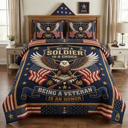 Patriotic Veteran 3 Piece Quilted Bedding Set Gift For Veterans