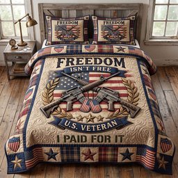 Veteran Pride 3 Piece Quilted Bedding Set Gift For Veterans