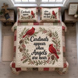 Cardinals of Heaven Faith 3 Piece Quilted Bedding Set Gift For Christians