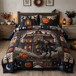 Sleepy Hollow Inn Horse 3 Piece Quilted Bedding Set Gift For Horse Lovers