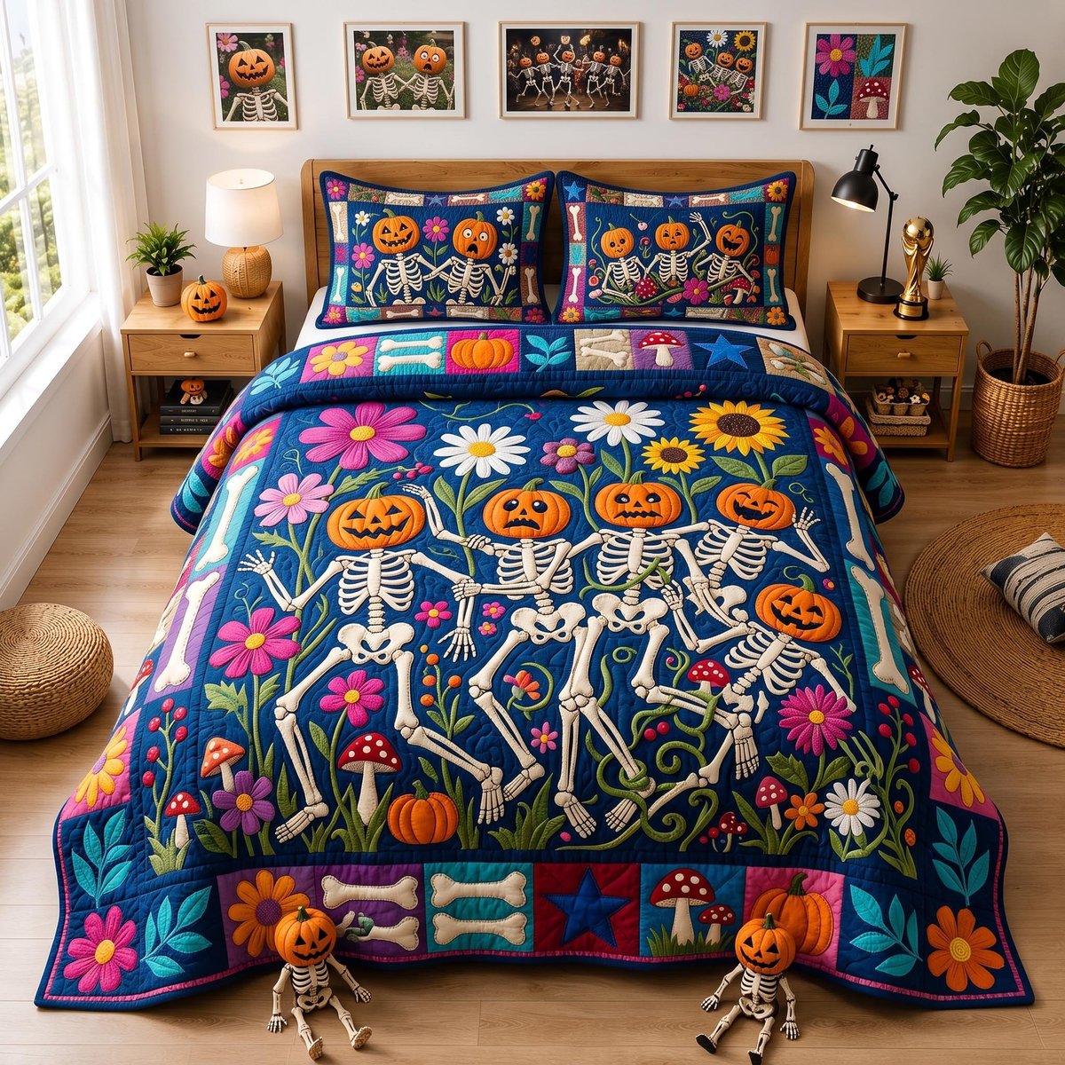 Autumn Pop 3 Piece Quilted Bedding Set Gift For Home Decor Lovers