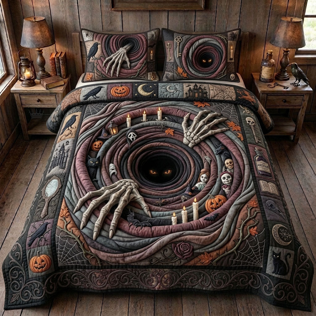 Death Vortex Cat 3 Piece Quilted Bedding Set Gift For Cat Lovers