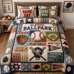 Baseball Season 3 Piece Quilted Bedding Set Gift For Sports Fans