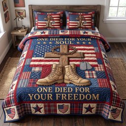 US Veteran 3 Piece Quilted Bedding Set Gift For Veterans
