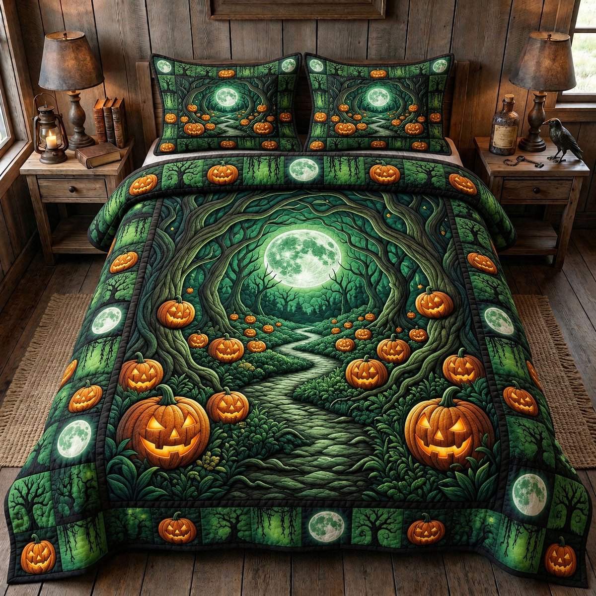 Haunted 3 Piece Quilted Bedding Set Halloween Gift For Gothic Decor Lovers