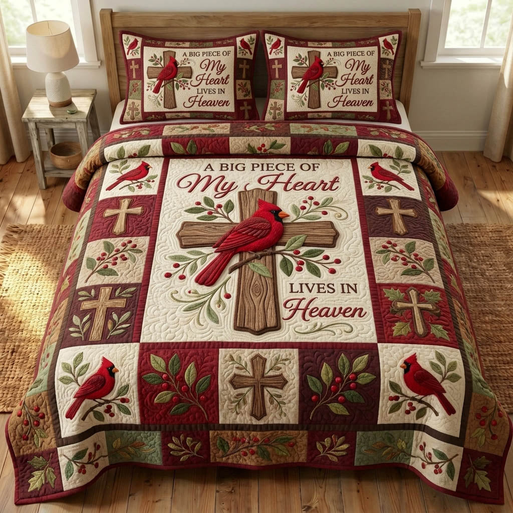 Cardinal Christian 3 Piece Quilted Bedding Set Gift For Bird Lovers