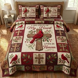 Cardinal Christian 3 Piece Quilted Bedding Set Gift For Bird Lovers