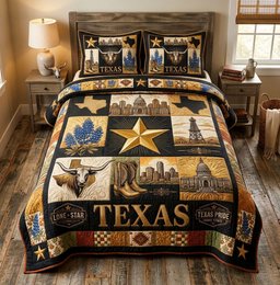 Texas Pride Lone Star Heritage 3 Piece Quilted Bedding Set Gift For Western Lovers