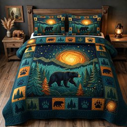 Bear Spirit 3 Piece Quilted Bedding Set Gift For Bear Lovers