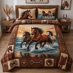 Majestic Horse 3 Piece Quilted Bedding Set Gift For Horse Lovers