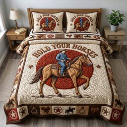 Prairie Horse 3 Piece Quilted Bedding Set Gift For Horse Lovers