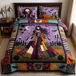 Midnight Queen 3 Piece Quilted Bedding Set Gift For Gothic Decor Lovers