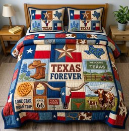 Texas Forever Road Trip 3 Piece Quilted Bedding Set Gift For Western Lovers