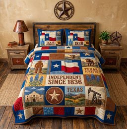 Independent Since 1836 Texas Heritage 3 Piece Quilted Bedding Set Gift For Western Lovers
