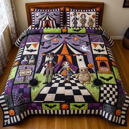Carnival Nightmare 3 Piece Quilted Bedding Set Gift For Gothic Decor Lovers