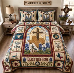 Bless This Home Texas Faith 3 Piece Quilted Bedding Set Gift For Western Lovers