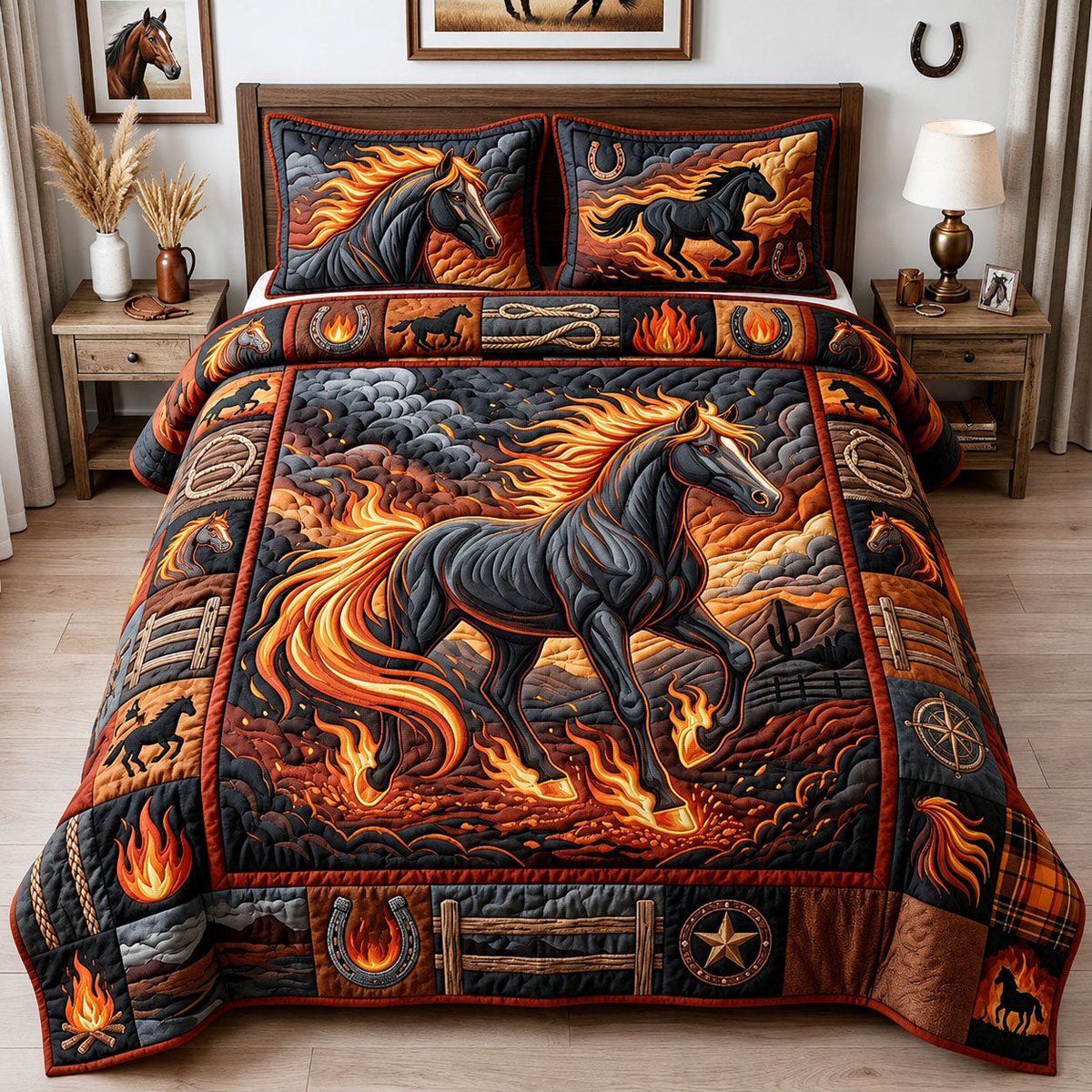 Majestic Horse 3 Piece Quilted Bedding Set Gift For Horse Lovers