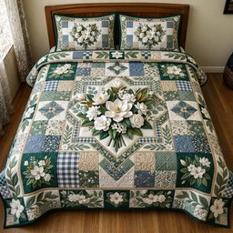 Floral Patchwork 3 Piece Quilted Bedding Set Gift For Flower Lovers