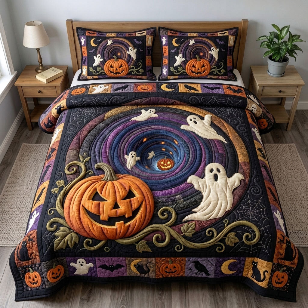 Haunted 3 Piece Quilted Bedding Set Halloween Gift For Gothic Decor Lovers