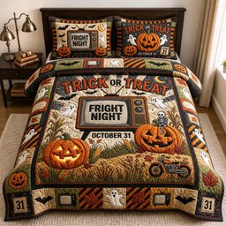 Trick Treat 3 Piece Quilted Bedding Set Gift For Gothic Decor Lovers