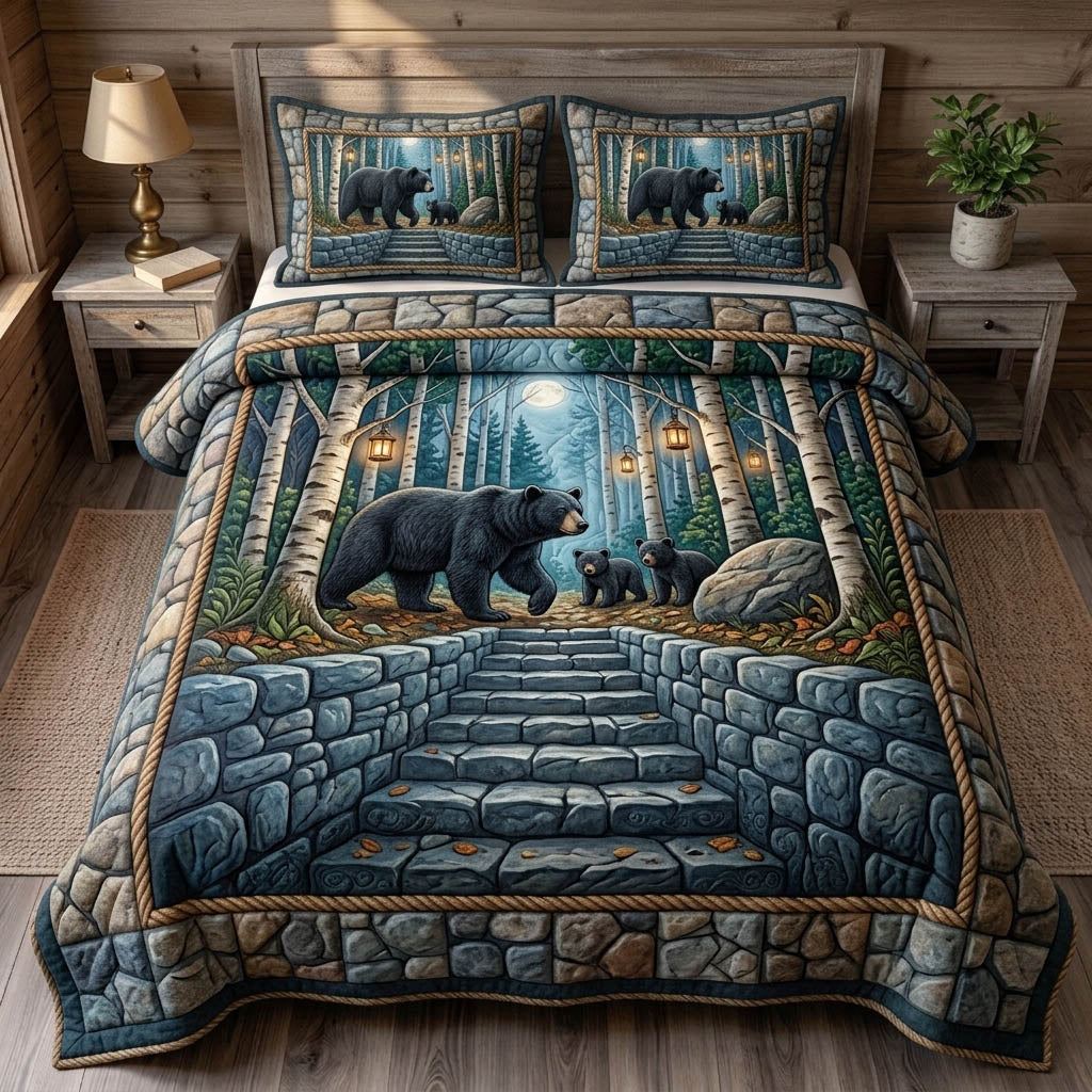 Bear Spirit 3 Piece Quilted Bedding Set Gift For Bear Lovers