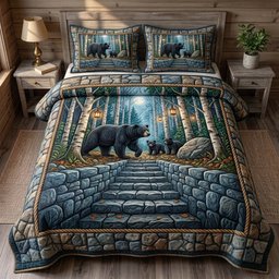 Bear Spirit 3 Piece Quilted Bedding Set Gift For Bear Lovers