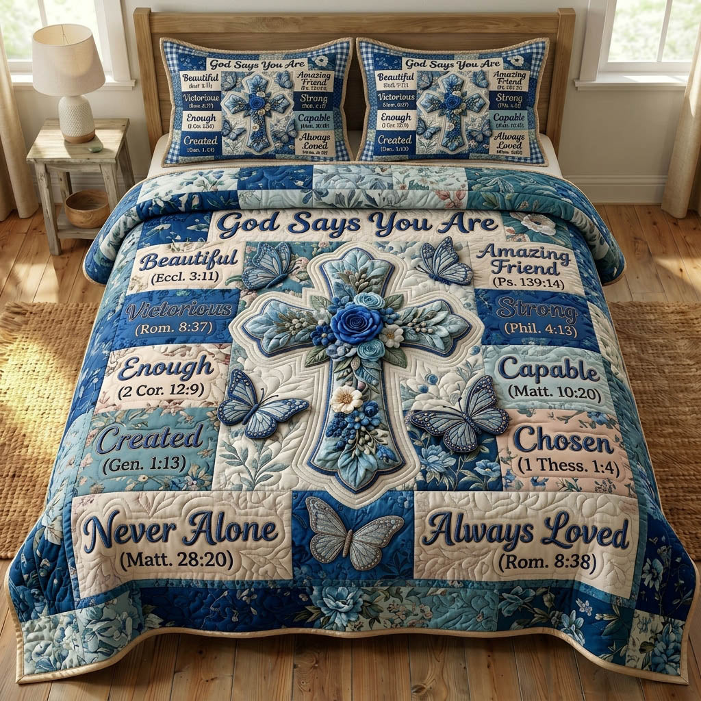 Floral Bible 3 Piece Quilted Bedding Set Gift For Christians