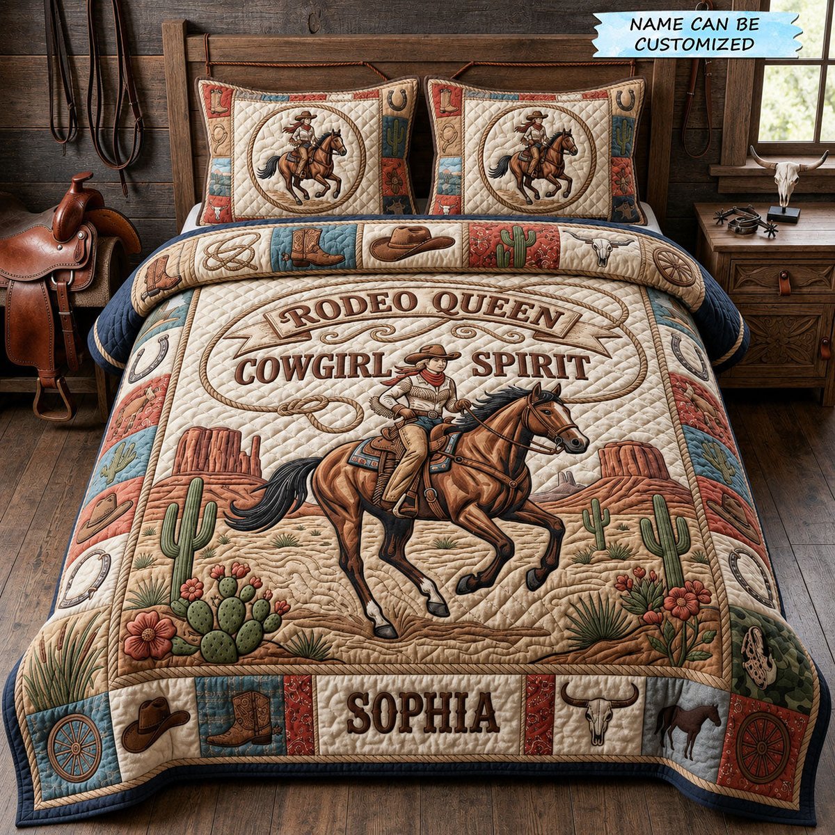 Cowgirl Spirit 3 Piece Quilted Bedding Set Gift For Western Lovers