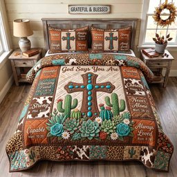 Western Bible 3 Piece Quilted Bedding Set Gift For Christians