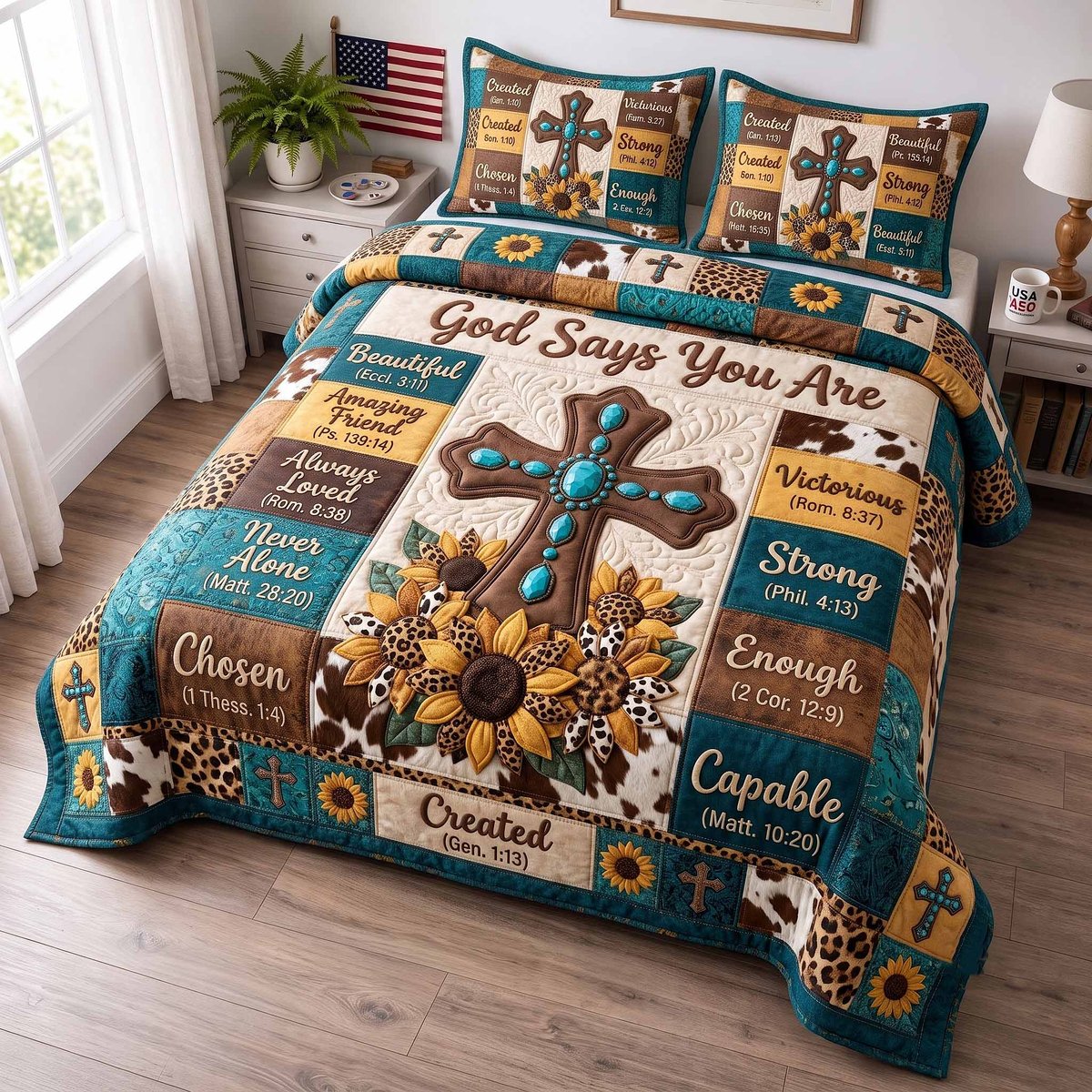 Western Bible 3 Piece Quilted Bedding Set Gift For Christians