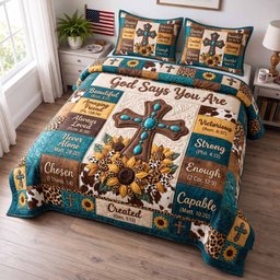 Western Bible 3 Piece Quilted Bedding Set Gift For Christians