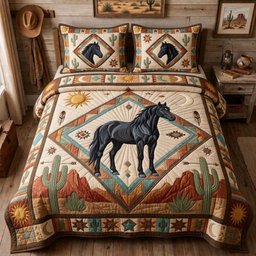 Cowhide Ranch Horse 3 Piece Quilted Bedding Set Gift For Horse Lovers