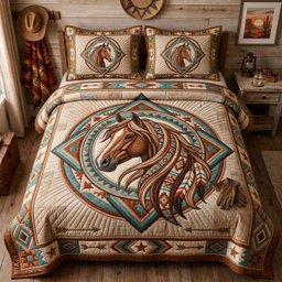 Painted Horse Spirit 3 Piece Quilted Bedding Set Gift For Horse Lovers