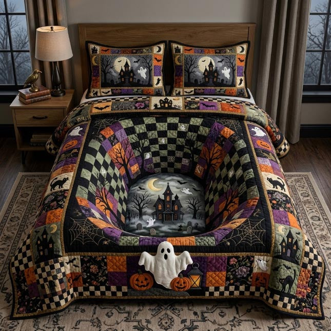 Spooky Dreams 3 Piece Quilted Bedding Set Halloween Gift For Gothic Decor Lovers