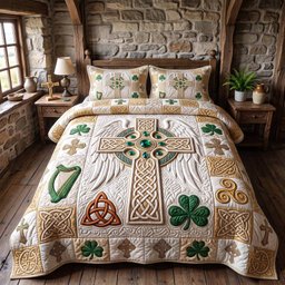 Irish Blessings 3 Piece Quilted Bedding Set Gift For Christians