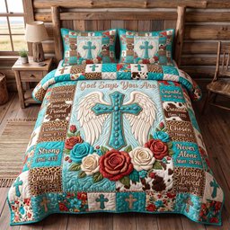 Western Bible 3 Piece Quilted Bedding Set Gift For Christians