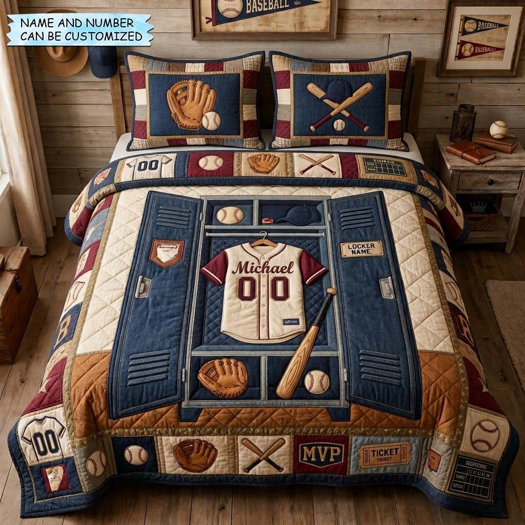 Locker Legend 3 Piece Quilted Bedding Set Gift For Sports Fans