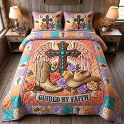 Western Grace Christian 3 Piece Quilted Bedding Set Gift For Western Lovers