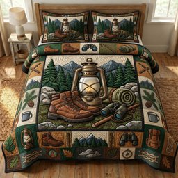 Camping Life 3 Piece Quilted Bedding Set Gift For Campers