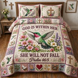 God Is Within Her 3 Piece Quilted Bedding Set Gift For Christians
