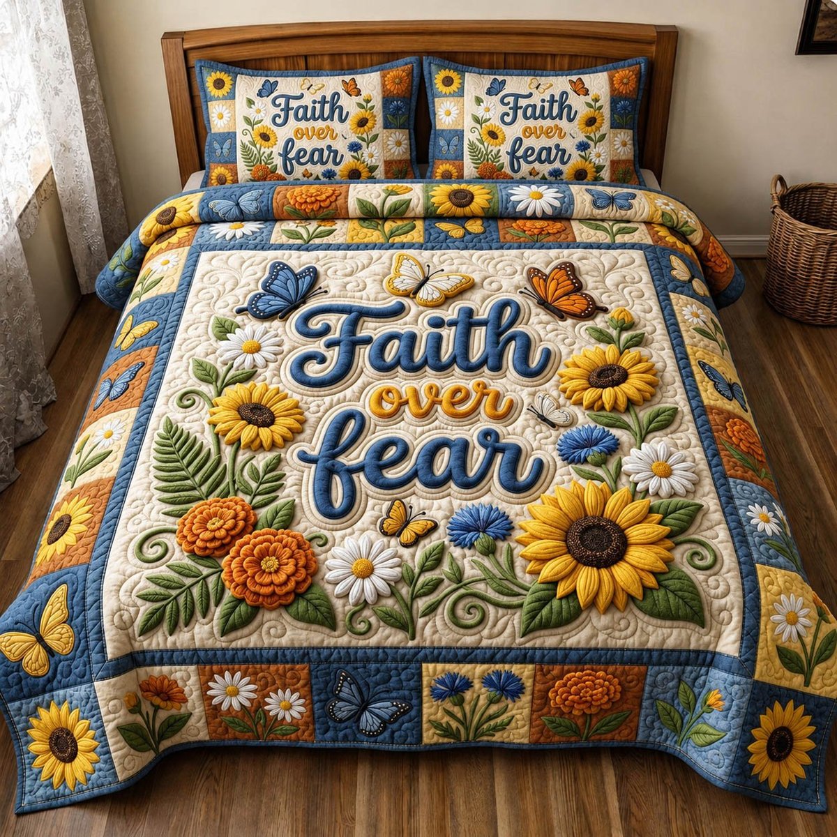 Floral Bible 3 Piece Quilted Bedding Set Gift For Christians