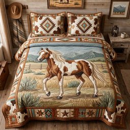 Black Stallion Desert 3 Piece Quilted Bedding Set Gift For Horse Lovers